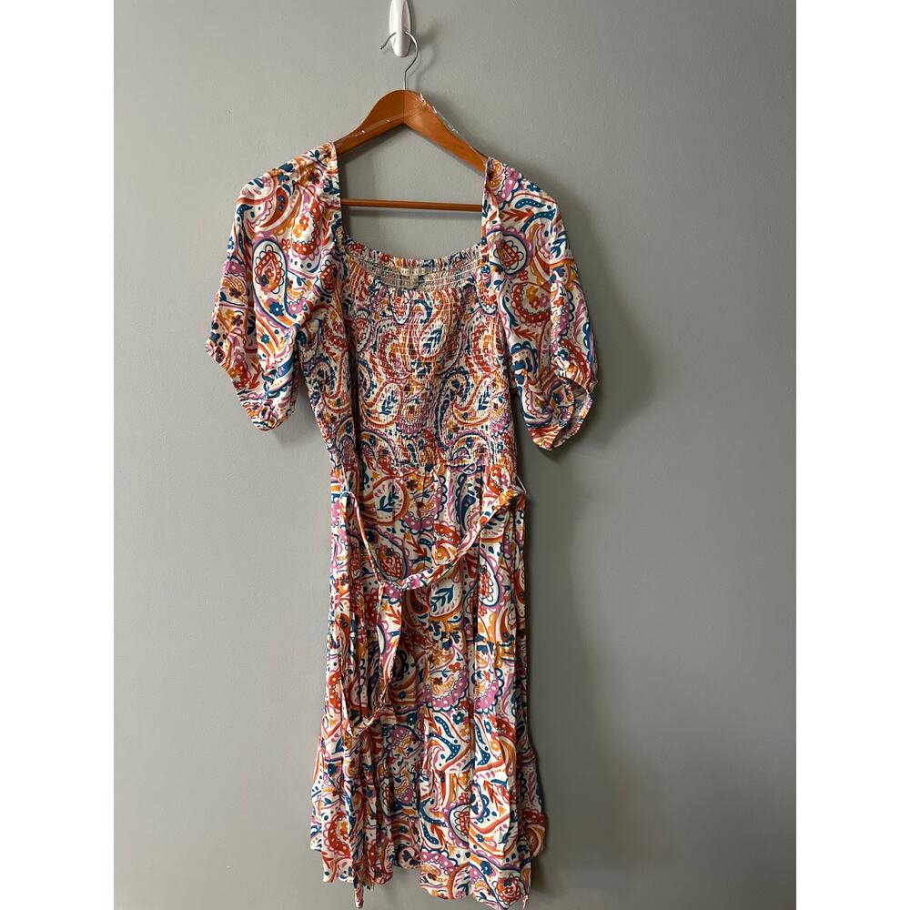 Kate & Sam Paisley Mini Dress L Boho Smocked Puff Sleeve Cracker Barrel Boutique